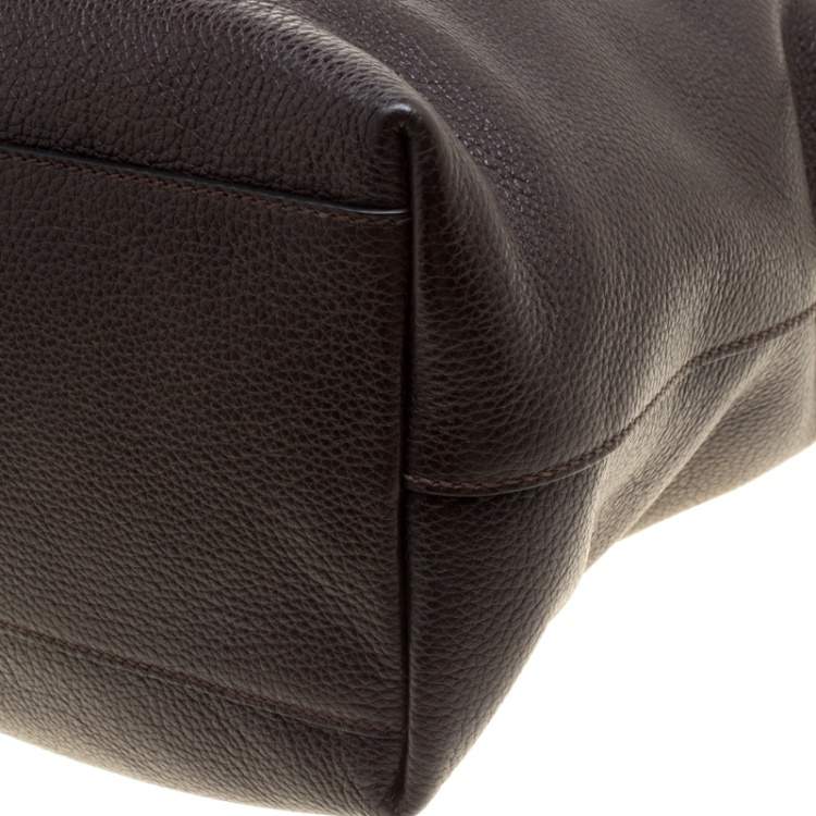 Pre Owned Prada Dark Brown Leather Luggage Weekender Bag