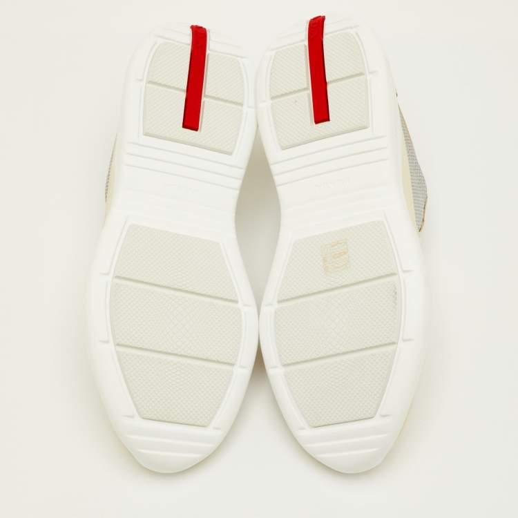 Pre Owned Prada Sport Size 41.5 Beige/Grey Mesh and Patent Leather Low Top Sneakers