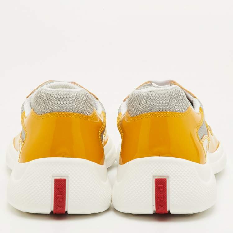 Pre Owned Prada Sport Size 41.5 Yellow/Grey Mesh and Patent Leather Low Top Sneakers