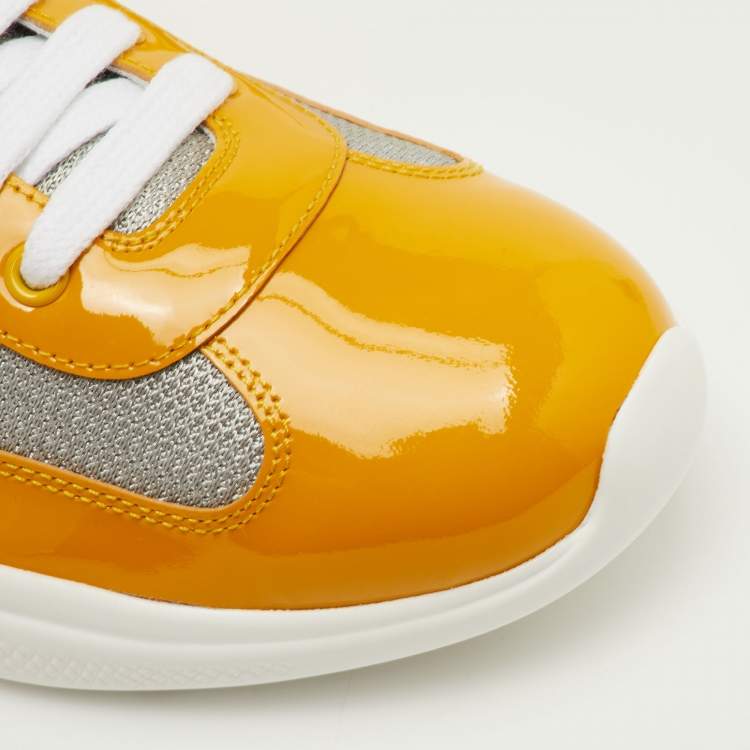 Pre Owned Prada Sport Size 41.5 Yellow/Grey Mesh and Patent Leather Low Top Sneakers