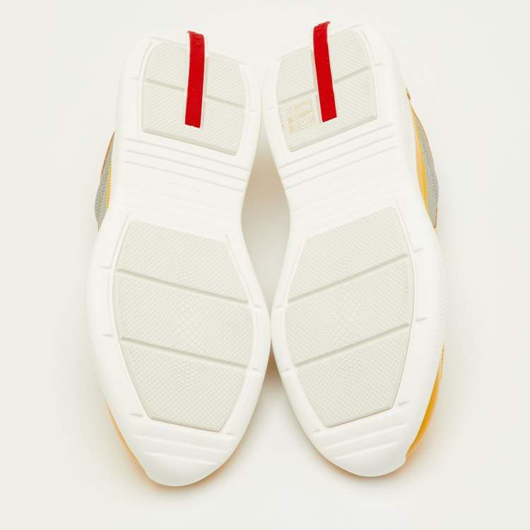 Pre Owned Prada Sport Size 41.5 Yellow/Grey Mesh and Patent Leather Low Top Sneakers
