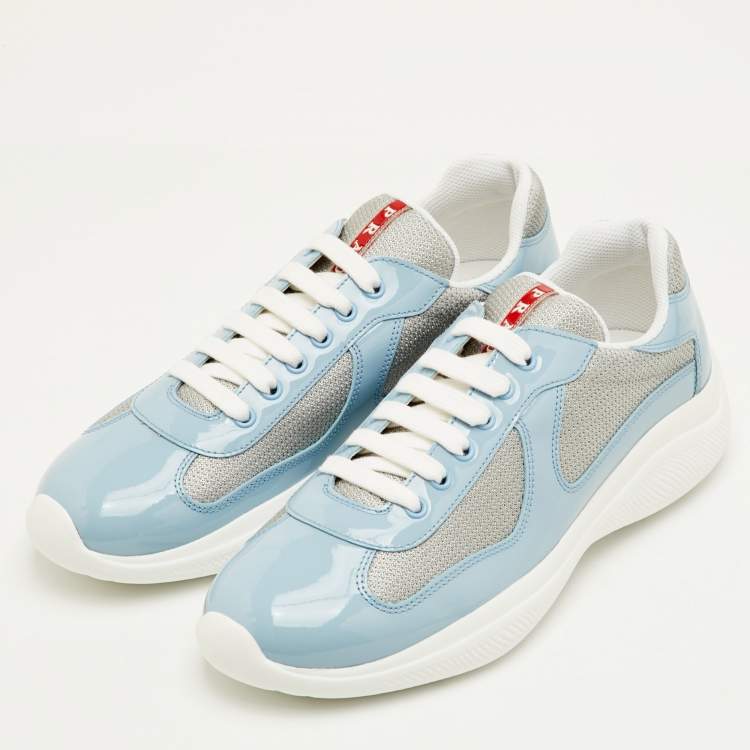 Pre Owned Prada Sport America's Cup Size 41.5 Blue/Grey Mesh and Patent Leather Low Top Sneakers