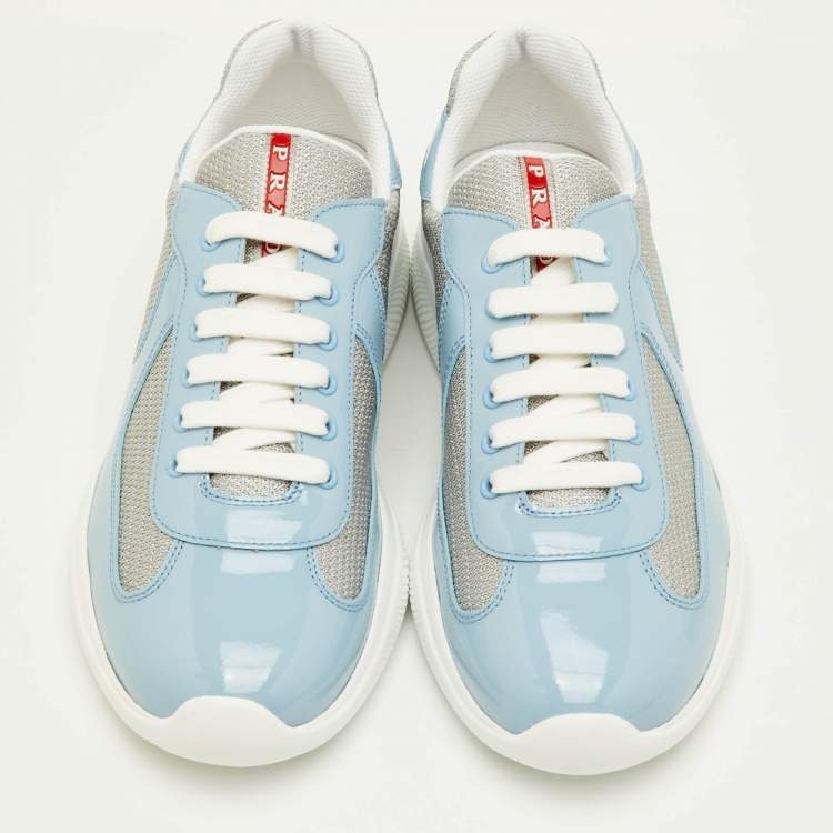 Pre Owned Prada Sport America's Cup Size 41.5 Blue/Grey Mesh and Patent Leather Low Top Sneakers