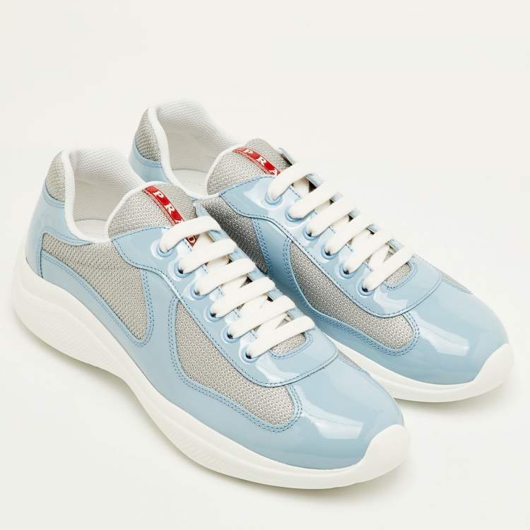Pre Owned Prada Sport America's Cup Size 41.5 Blue/Grey Mesh and Patent Leather Low Top Sneakers