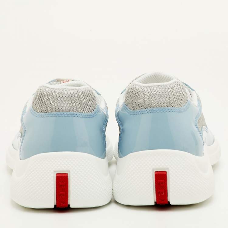 Pre Owned Prada Sport America's Cup Size 41.5 Blue/Grey Mesh and Patent Leather Low Top Sneakers
