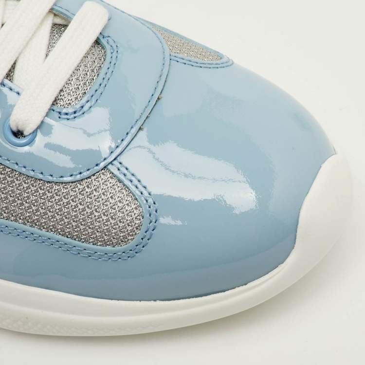 Pre Owned Prada Sport America's Cup Size 41.5 Blue/Grey Mesh and Patent Leather Low Top Sneakers