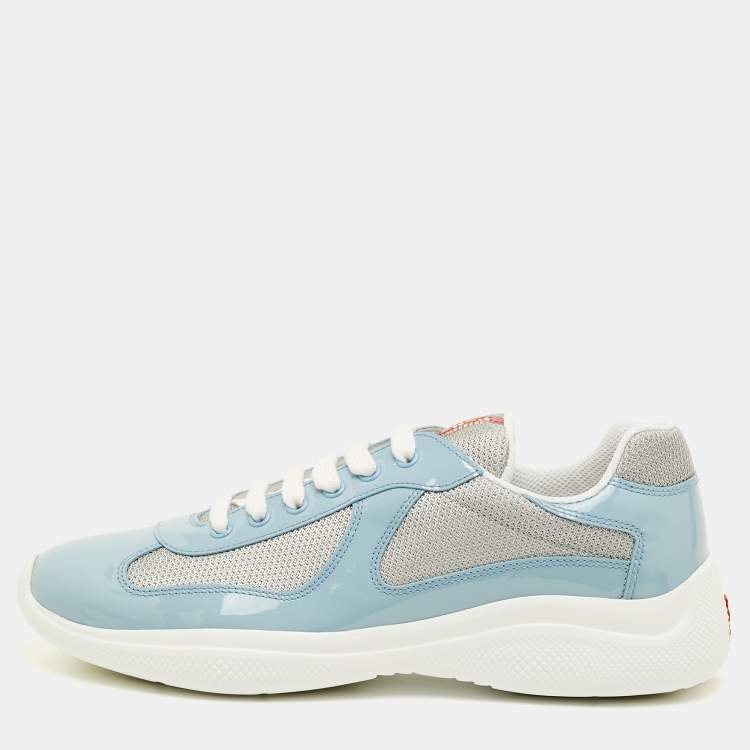 Pre Owned Prada Sport America's Cup Size 41.5 Blue/Grey Mesh and Patent Leather Low Top Sneakers