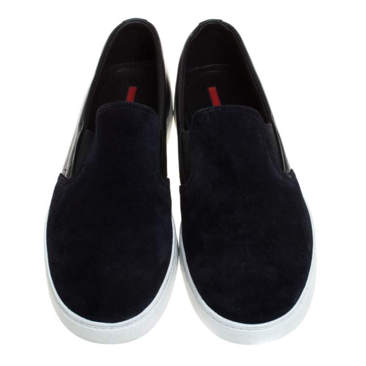 مملوكة مسبقًا Prada Sport Blue/Black Suede Leather Slip On Sneakers Size 41