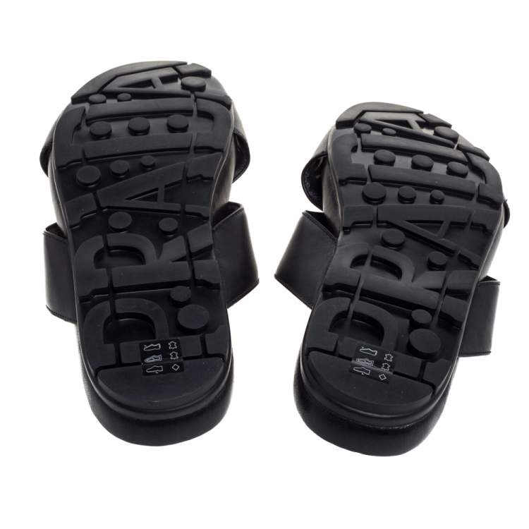 Pre Owned Prada Sport Black Leather Cross Strap Flat Sandals Size 42