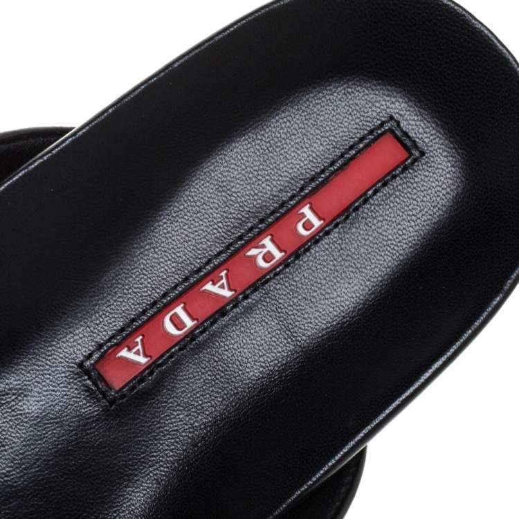 Pre Owned Prada Sport Black Leather Cross Strap Flat Sandals Size 42
