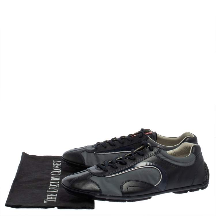 Pre Owned Prada Sport Navy Blue Leather and Nylon Lace Up Sneakers Size 42