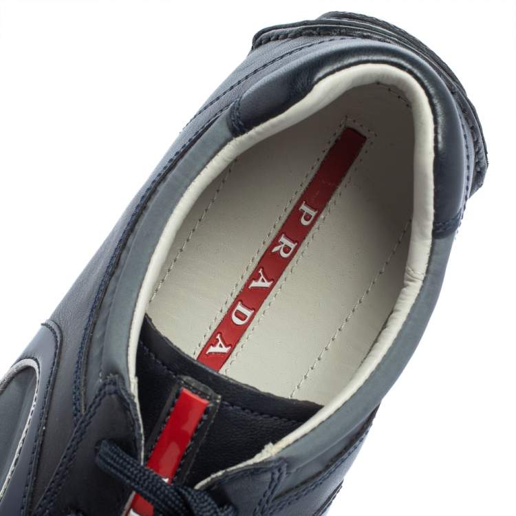 Pre Owned Prada Sport Navy Blue Leather and Nylon Lace Up Sneakers Size 42
