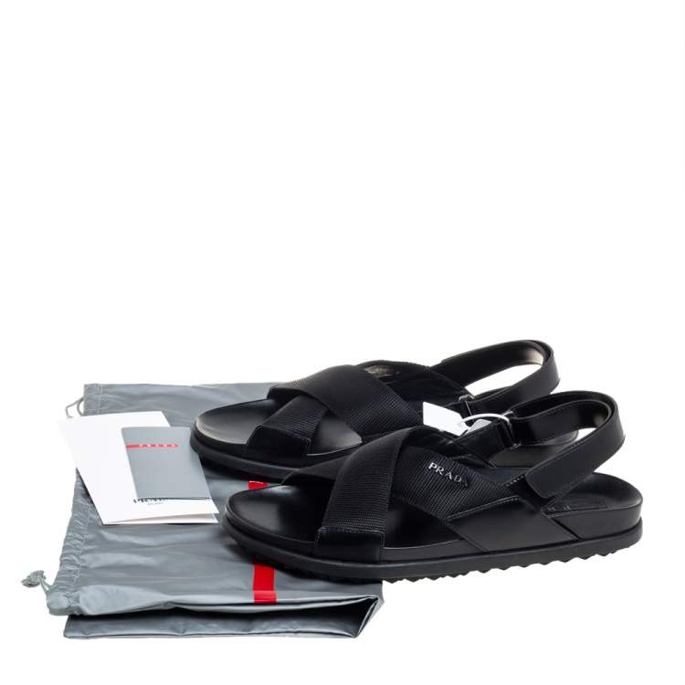 Pre Owned  Prada Sport Black Nylon And Leather Flat Slingback Sandals Size 40