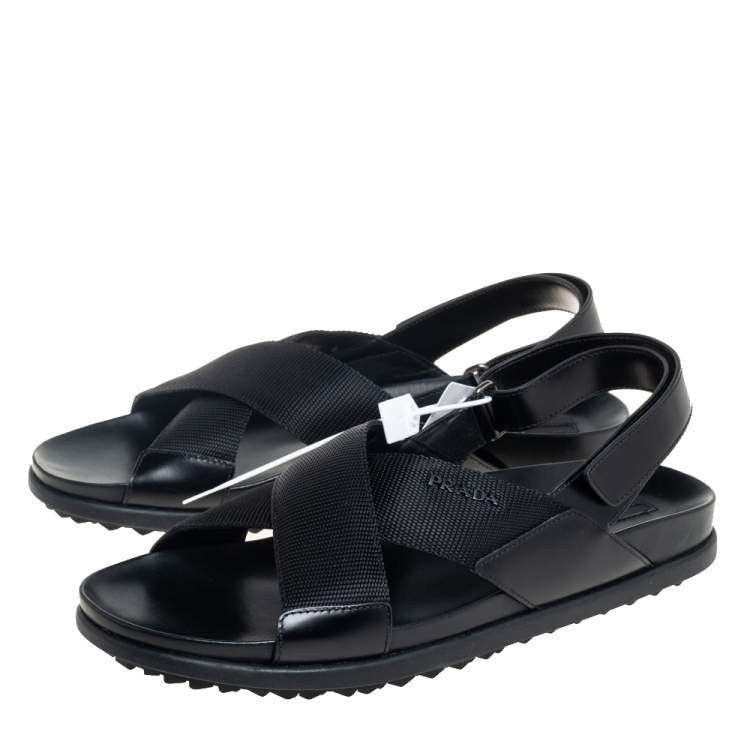 Pre Owned  Prada Sport Black Nylon And Leather Flat Slingback Sandals Size 40