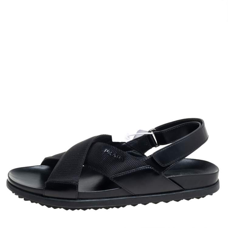 Pre Owned  Prada Sport Black Nylon And Leather Flat Slingback Sandals Size 40
