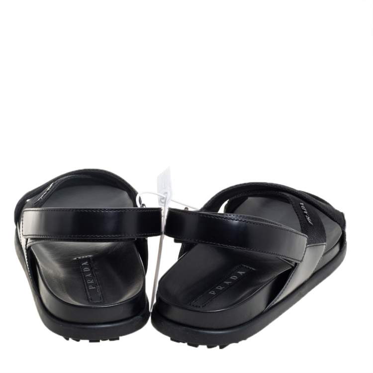 Pre Owned  Prada Sport Black Nylon And Leather Flat Slingback Sandals Size 40