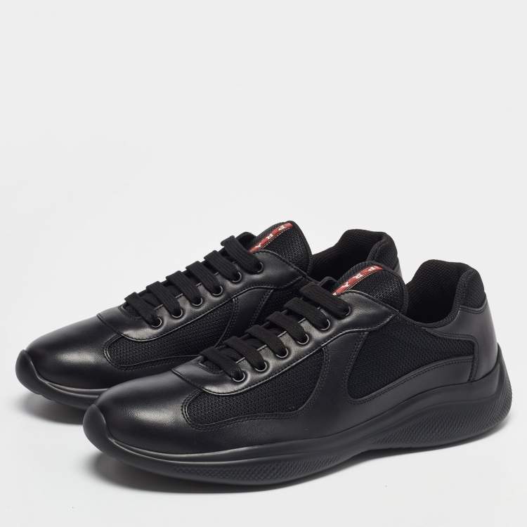 Prada Sport Black Leather and Mesh America's Cup Lace Up Sneakers Size 44  1/3 Prada Sport | TLC