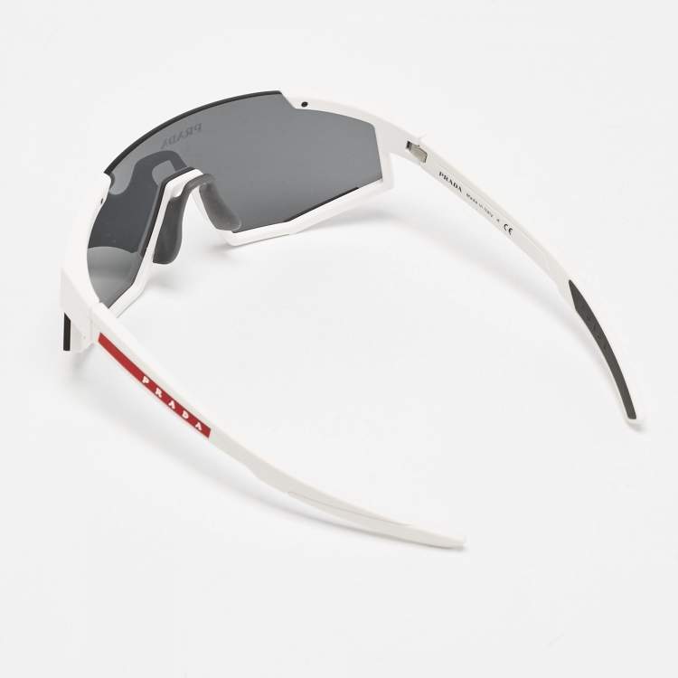 Pre Owned Prada Sport Black/White SPS 04W Shield Sunglasses