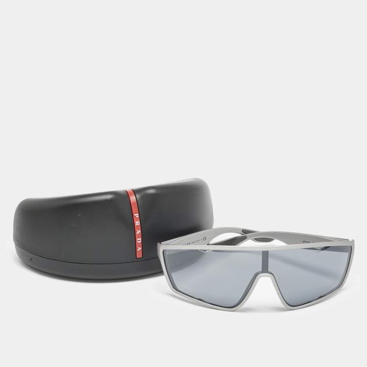Pre Owned Prada Sport Grey/Black SPS09U Shield Sunglasses