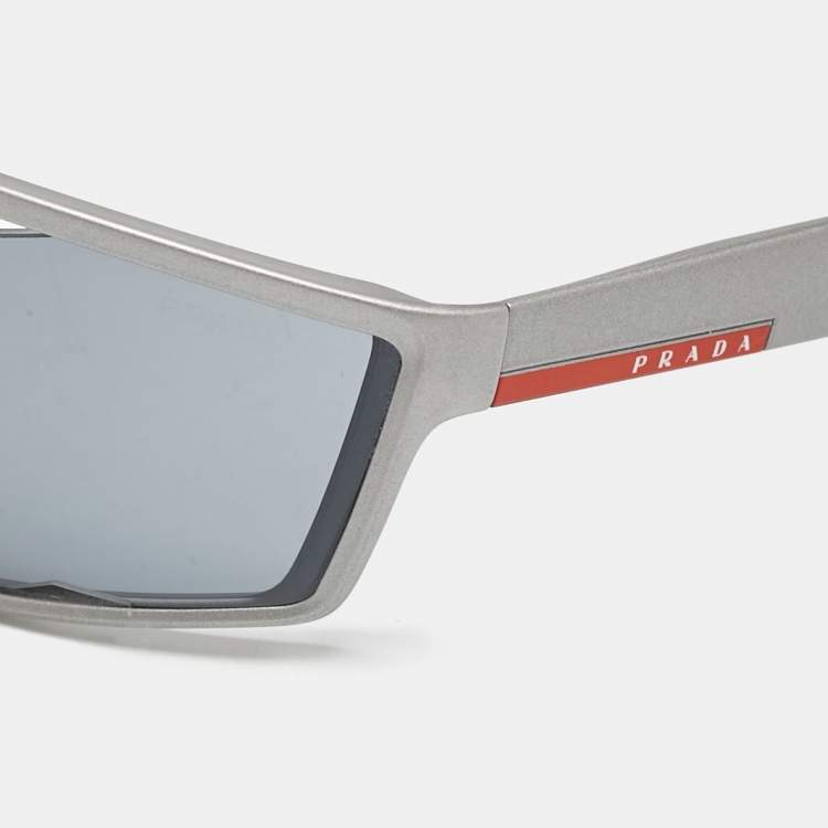 Pre Owned Prada Sport Grey/Black SPS09U Shield Sunglasses