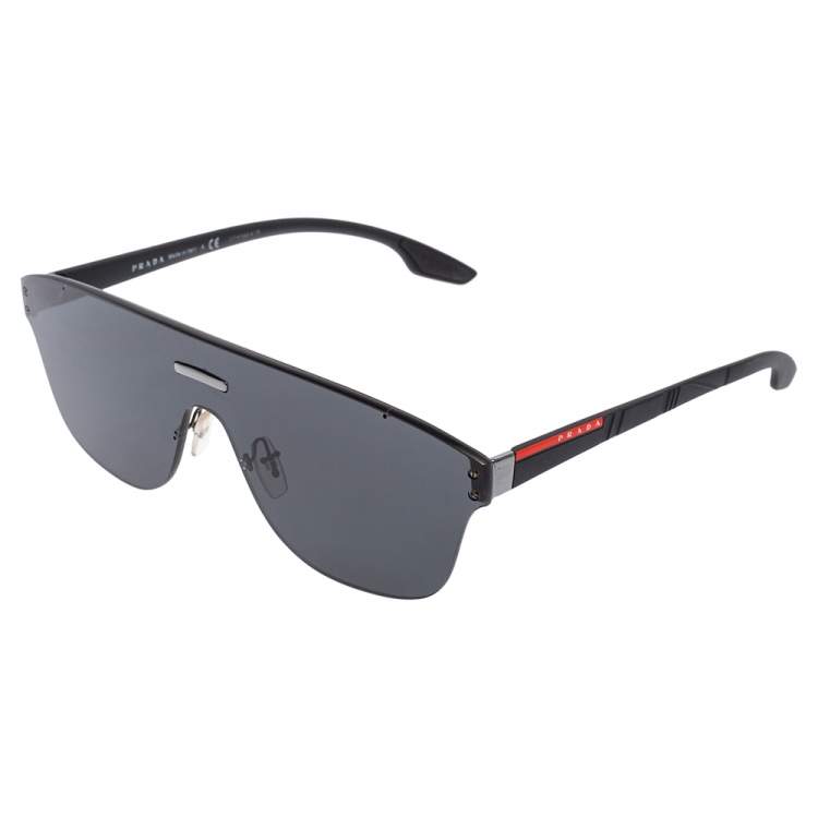 Pre Owned Prada Black Acetate SPS 57T Mirror Sunglasses