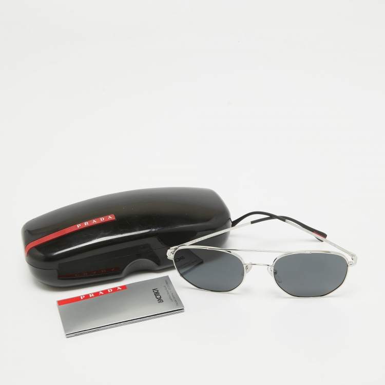 Pre Owned Prada Sport Black/Silver SPS 565 Square Sunglasses