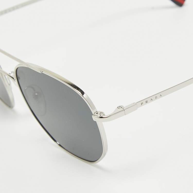 Pre Owned Prada Sport Black/Silver SPS 565 Square Sunglasses