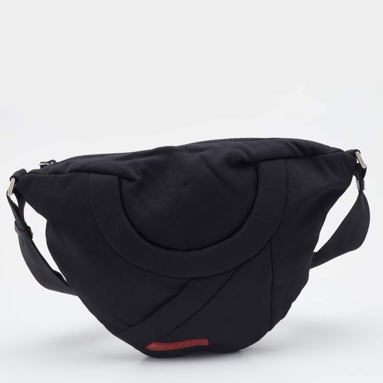 Pre Owned Prada Sport Black Fabric Saddle Crossbody Bag