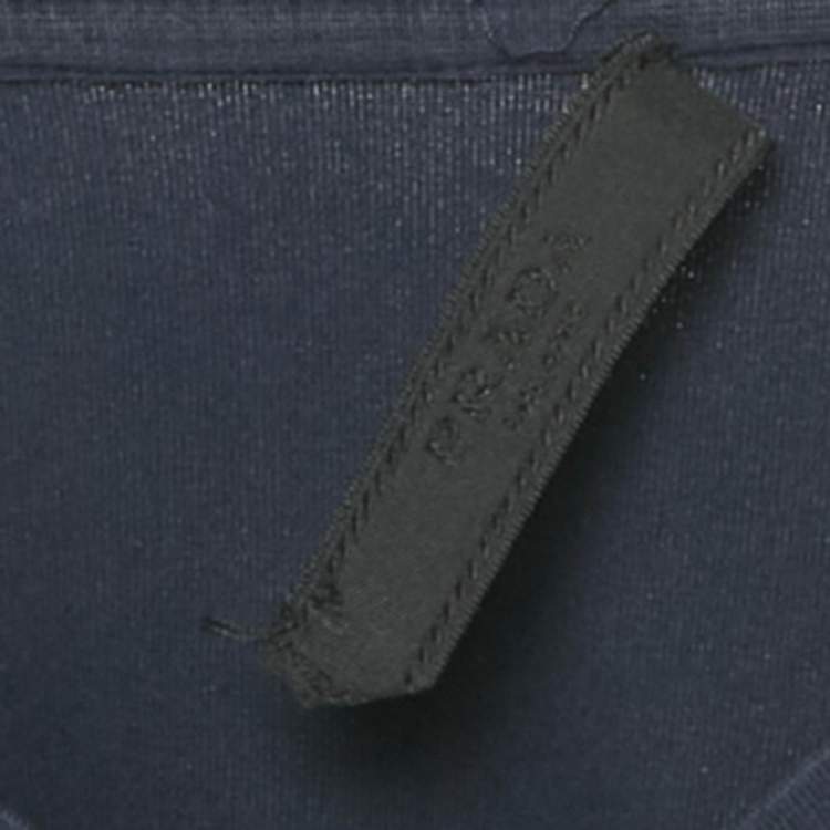 Pre Owned Prada Blue Cotton Rubber Logo Nylon Pocket V-Neck T-Shirt S