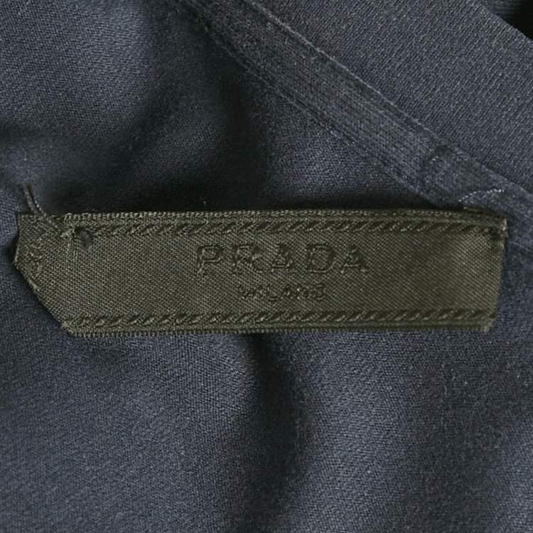 Pre Owned Prada Blue Cotton Rubber Logo Nylon Pocket V-Neck T-Shirt S