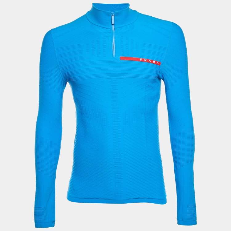 مملوكة مسبقًا Prada Sport Blue Techno Knit Fitted Jumper S/M