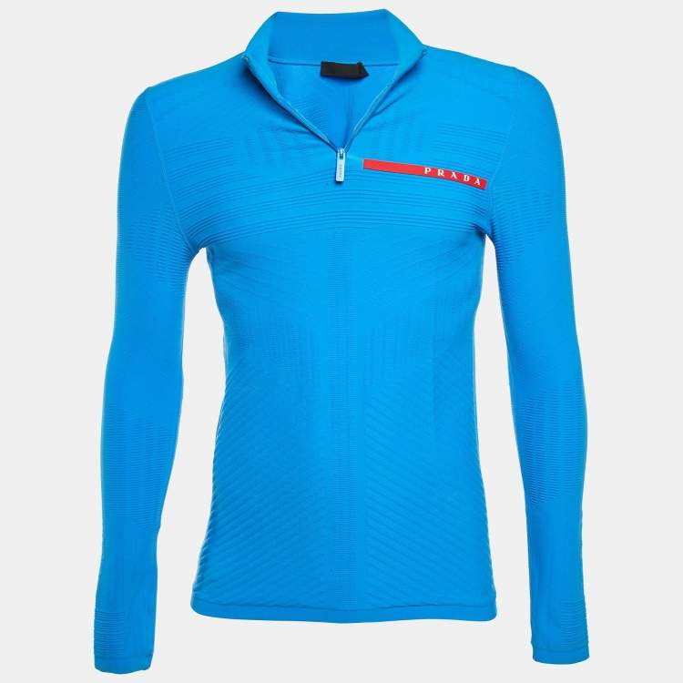 مملوكة مسبقًا Prada Sport Blue Techno Knit Fitted Jumper S/M