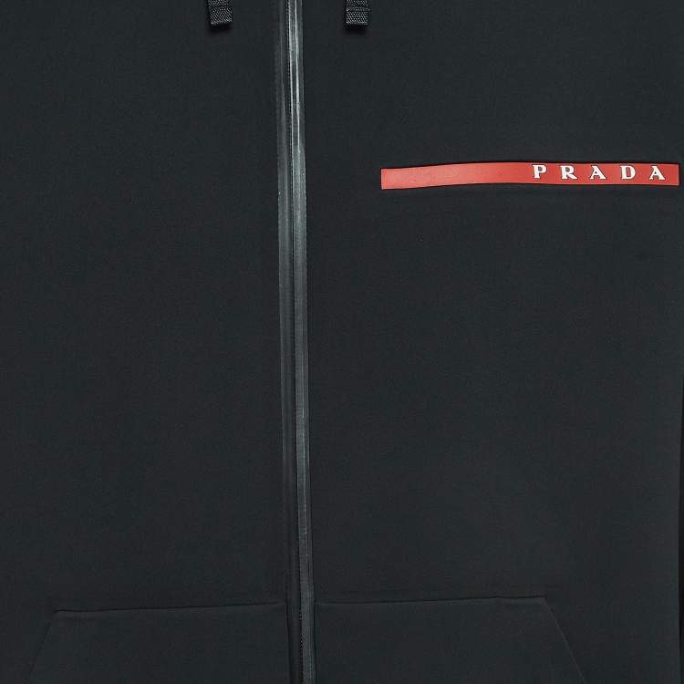 Pre Owned Prada Sport Black Logo Print Double Technical Jersey Hoodie XL