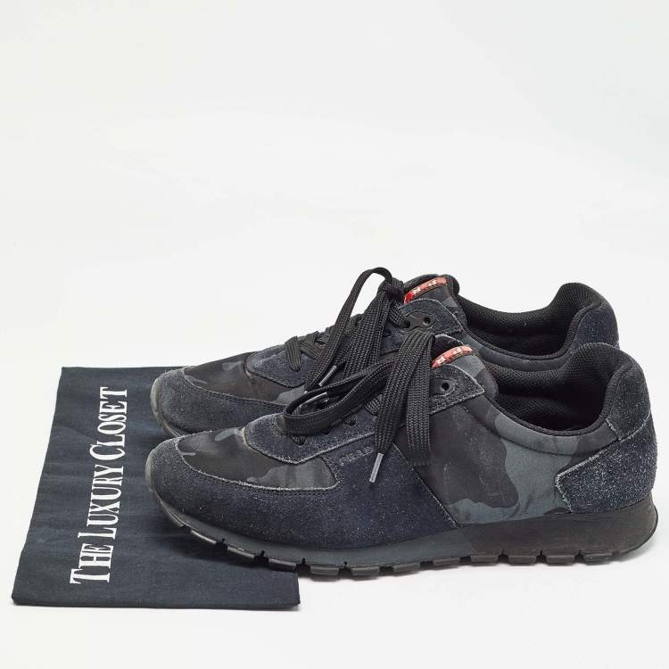 Pre Owned Prada Black Suede And Canvas Lace Up Sneakers Size 43