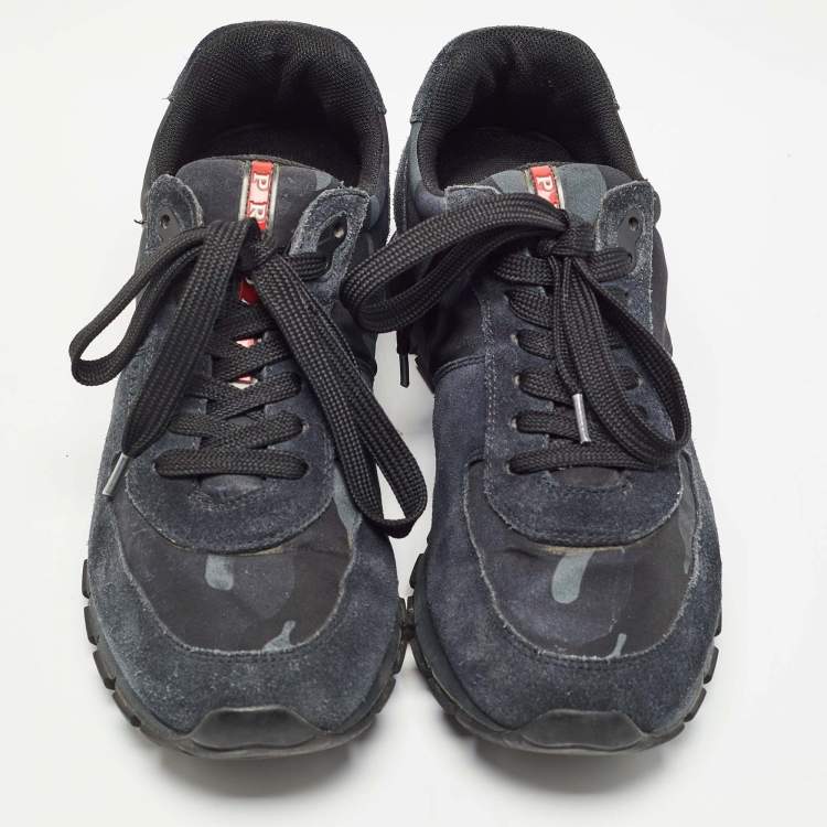 Pre Owned Prada Black Suede And Canvas Lace Up Sneakers Size 43