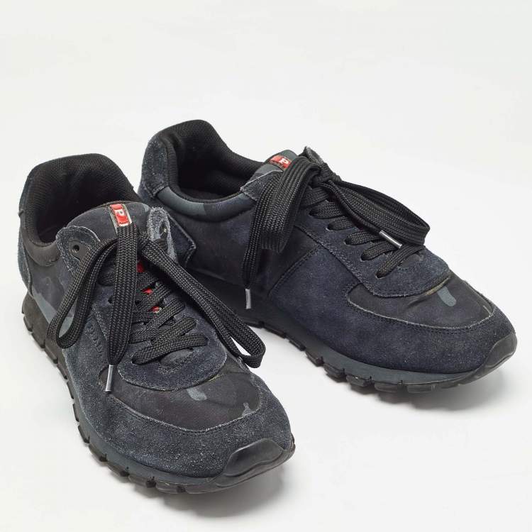 Pre Owned Prada Black Suede And Canvas Lace Up Sneakers Size 43