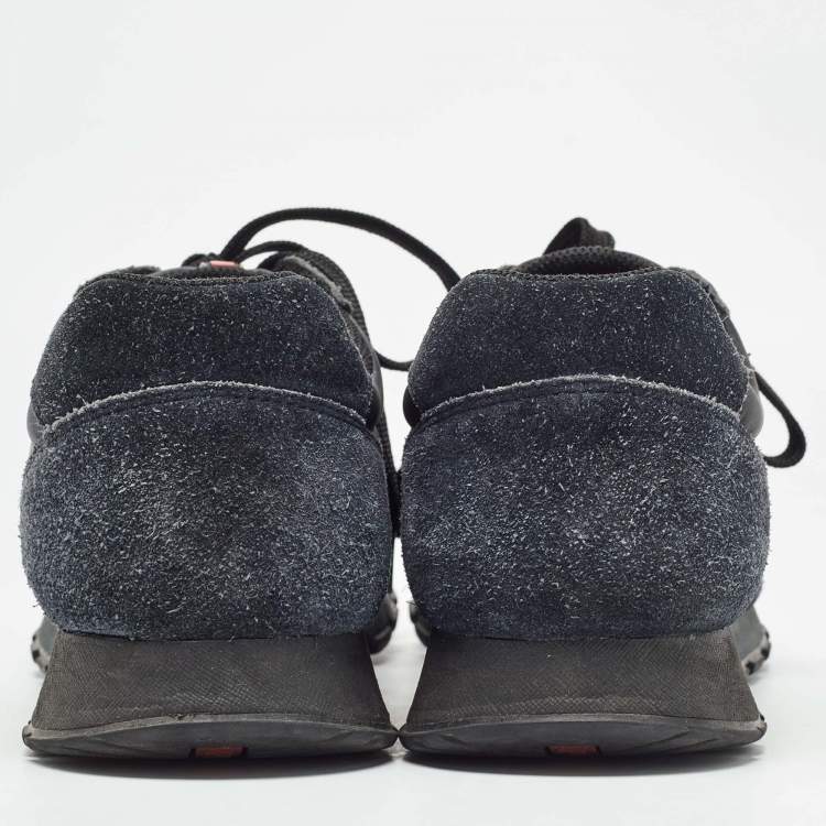 Pre Owned Prada Black Suede And Canvas Lace Up Sneakers Size 43
