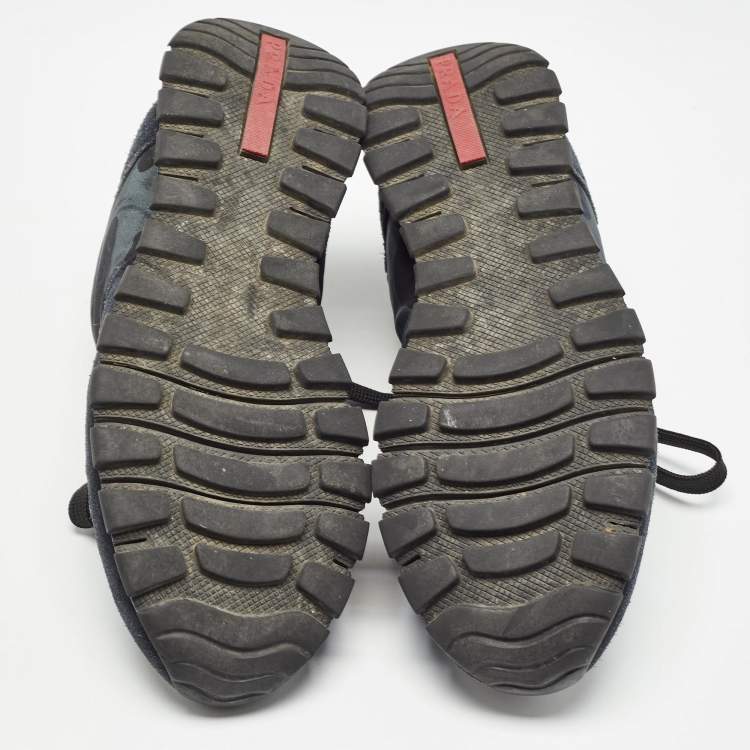 Pre Owned Prada Black Suede And Canvas Lace Up Sneakers Size 43