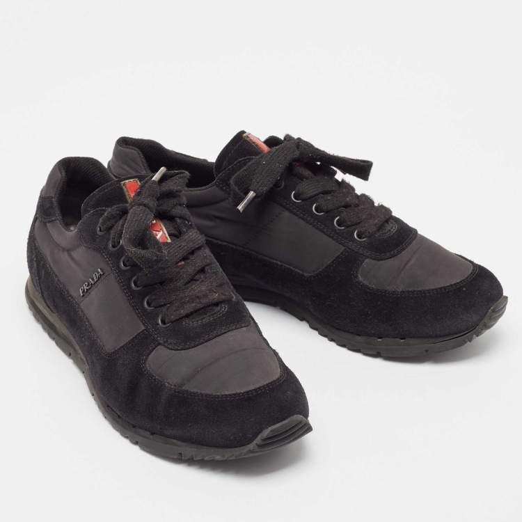 Pre Owned Prada Sport Black Suede and Nylon Low Top Sneakers Size 41