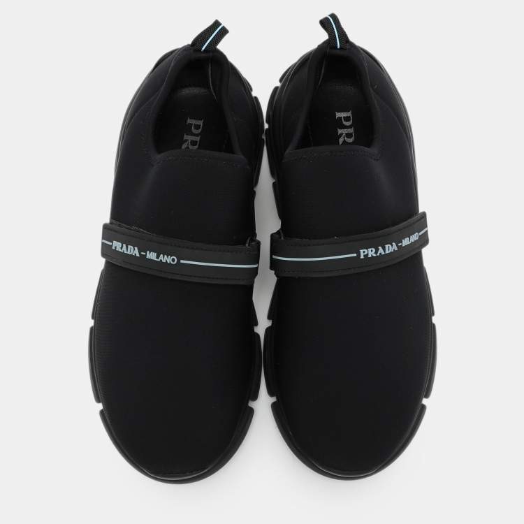 Pre Owned Prada Sport Navy Blue Neoprene Velcro Slip On Sneakers Size 38