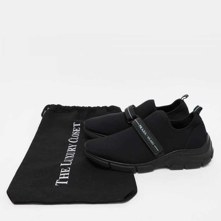 Pre Owned Prada Sport Navy Blue Neoprene Velcro Slip On Sneakers Size 38