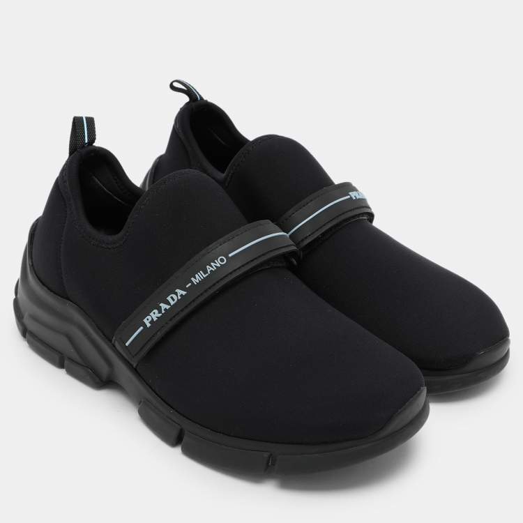 Pre Owned Prada Sport Navy Blue Neoprene Velcro Slip On Sneakers Size 38