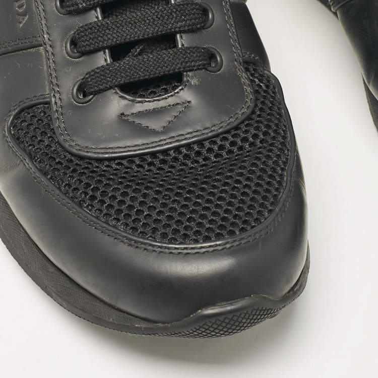 Pre Owned Prada Sport Black Leather and Mesh Lace Up Sneakers Size 42.5