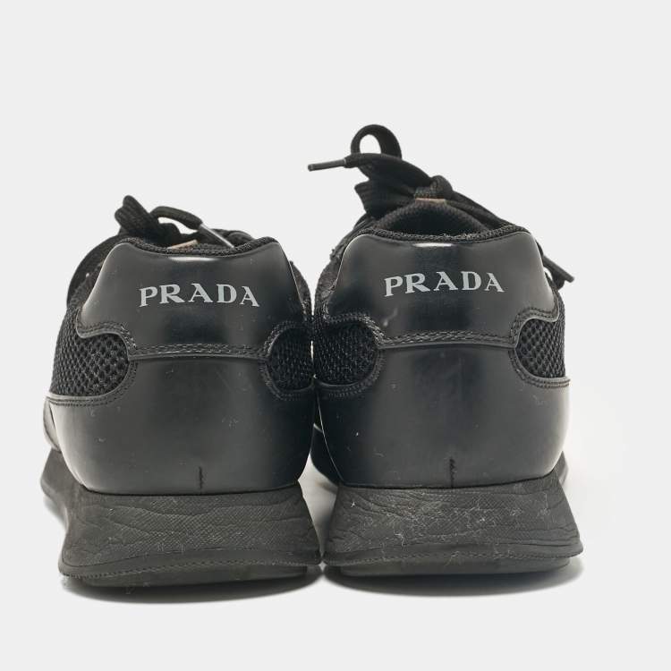Pre Owned Prada Sport Black Leather and Mesh Lace Up Sneakers Size 42.5