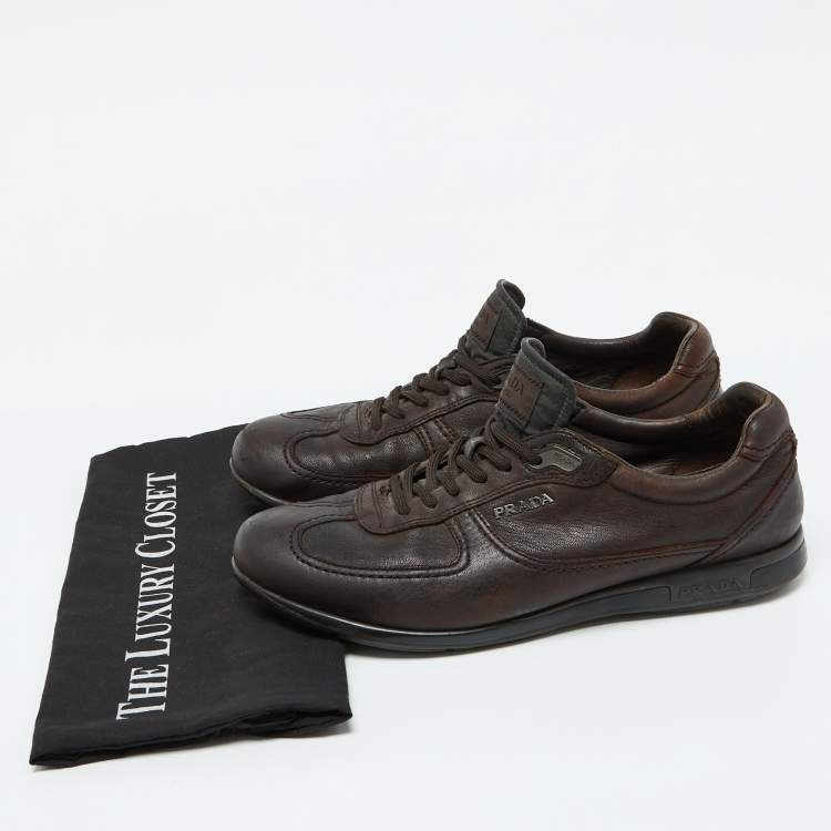 Pre Owned Prada Sport Dark Brown Leather Low Top Sneakers Size 42