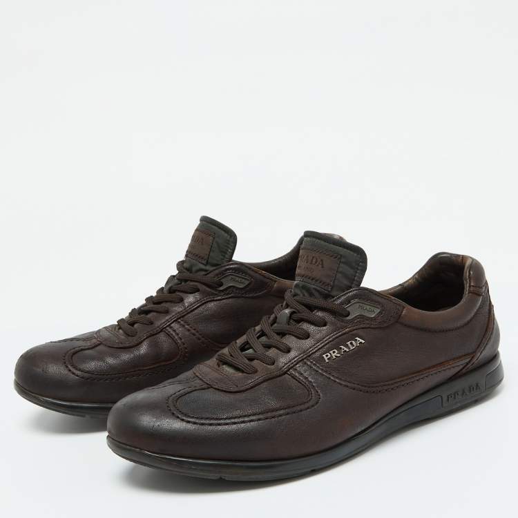 Pre Owned Prada Sport Dark Brown Leather Low Top Sneakers Size 42