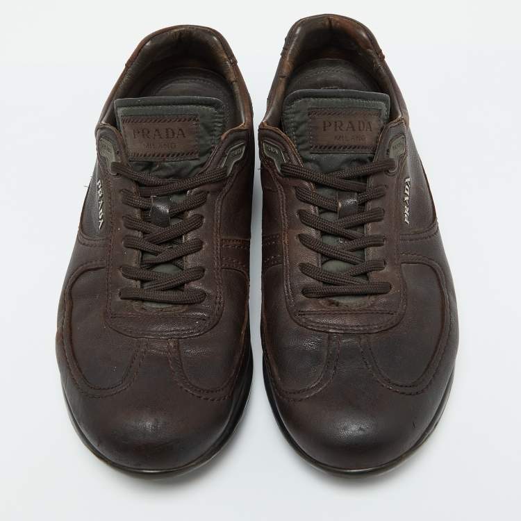 Pre Owned Prada Sport Dark Brown Leather Low Top Sneakers Size 42