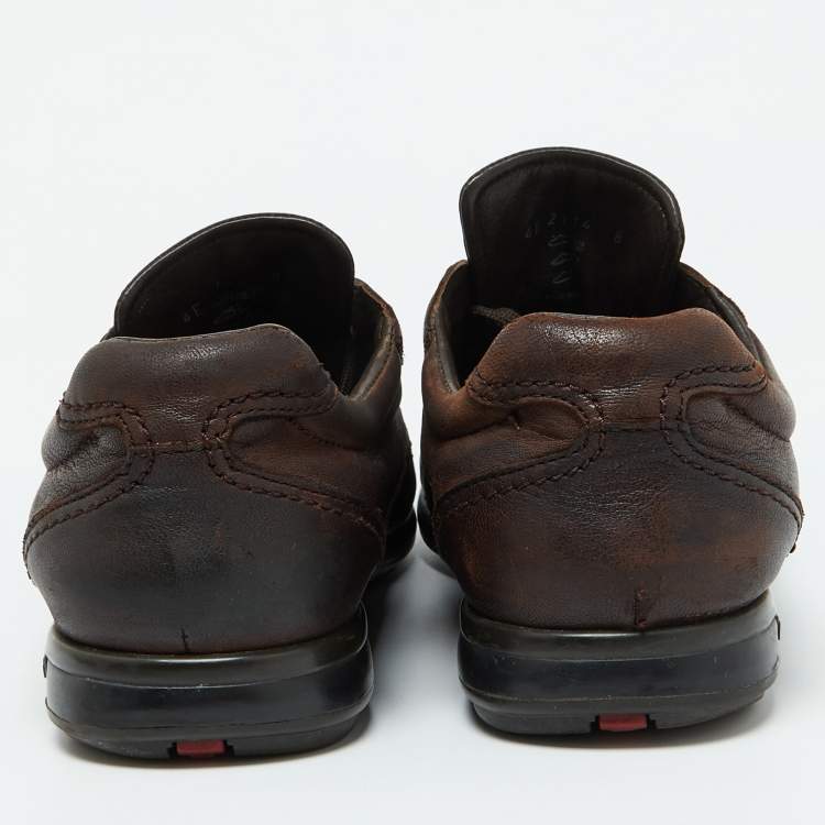 Pre Owned Prada Sport Dark Brown Leather Low Top Sneakers Size 42