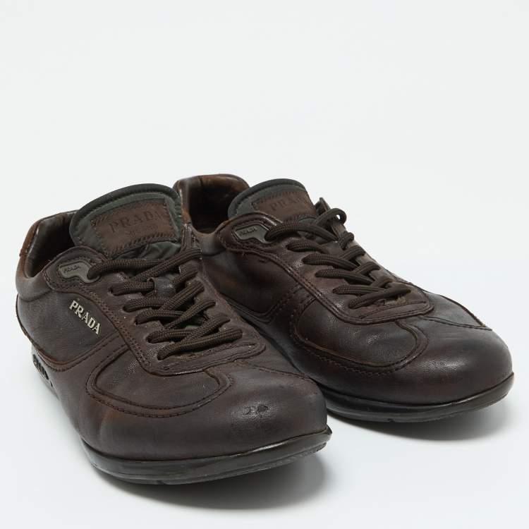 Pre Owned Prada Sport Dark Brown Leather Low Top Sneakers Size 42