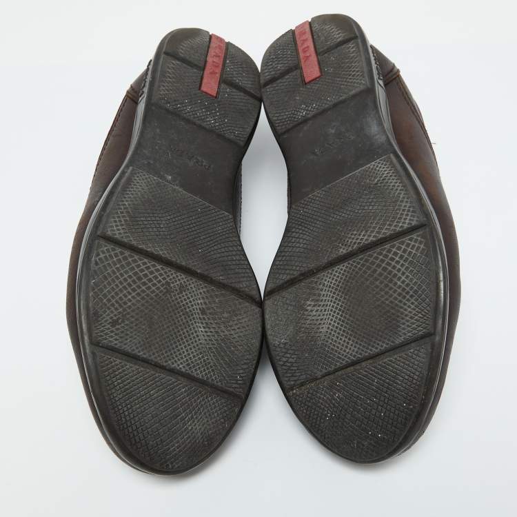 Pre Owned Prada Sport Dark Brown Leather Low Top Sneakers Size 42